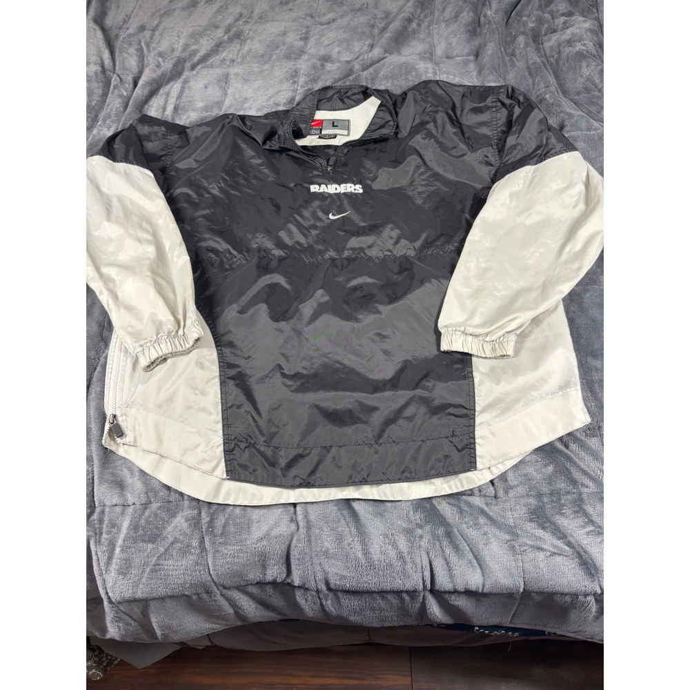 Nike Team NFL Raiders Windbreaker Jacket Mens Large Black White‎ Quarter Zip Vtg